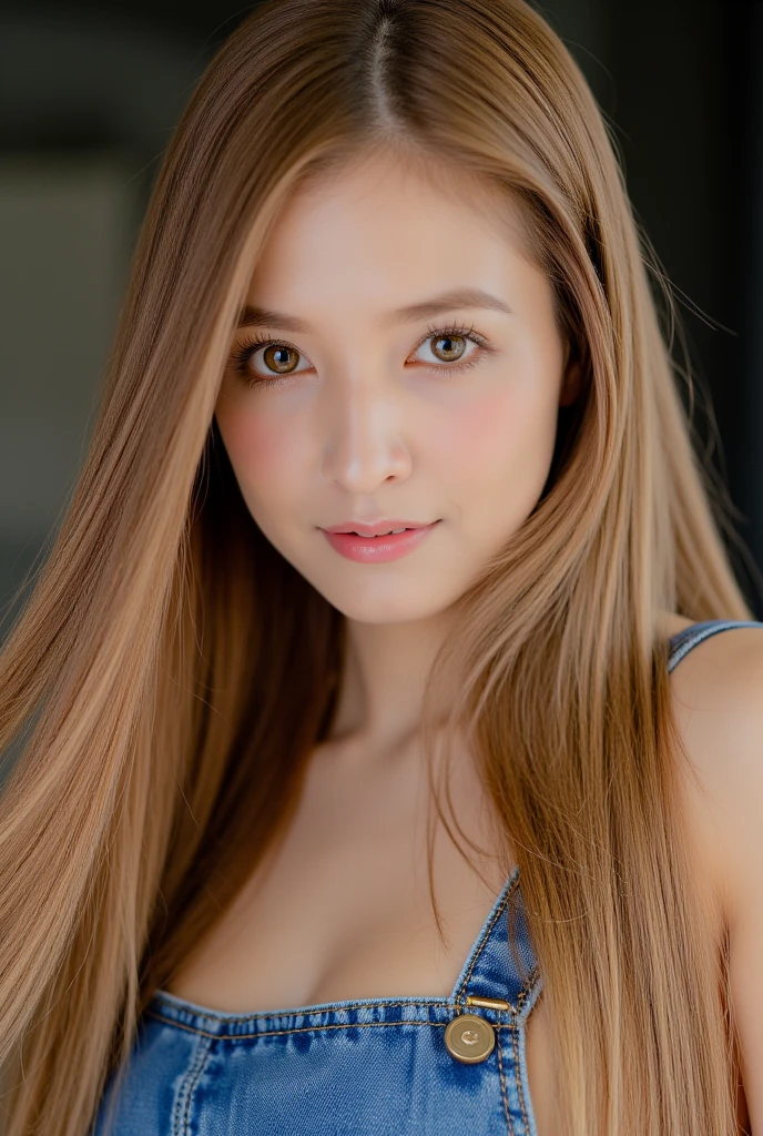 Pale skin Eurasian woman with golden blond hair with dark brown eyes