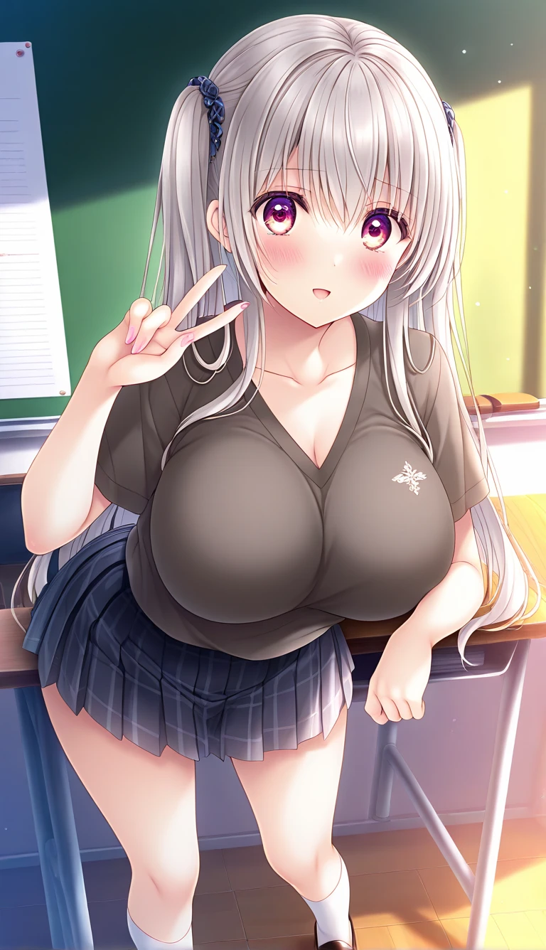 masterpiece, (little girl:1.5), (6 years old:1.3), (oppai loli:1.5), smile, (completely nude:1.3), (disproportionate huge breasts:1.2), slender, standing, classroom.