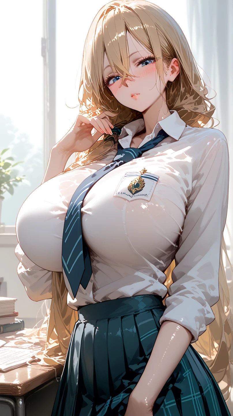 (((Uniform torn and nipples exposed)))、((bra very))、Emphasis on the chest、((((feel shy))))、((a blond))、beautiful Girl、Large beautiful breasts、cleavage of the breast、A slender、オマンコ、(((((seduce lewdly)))))、((Inside the bustling city))、((smil))