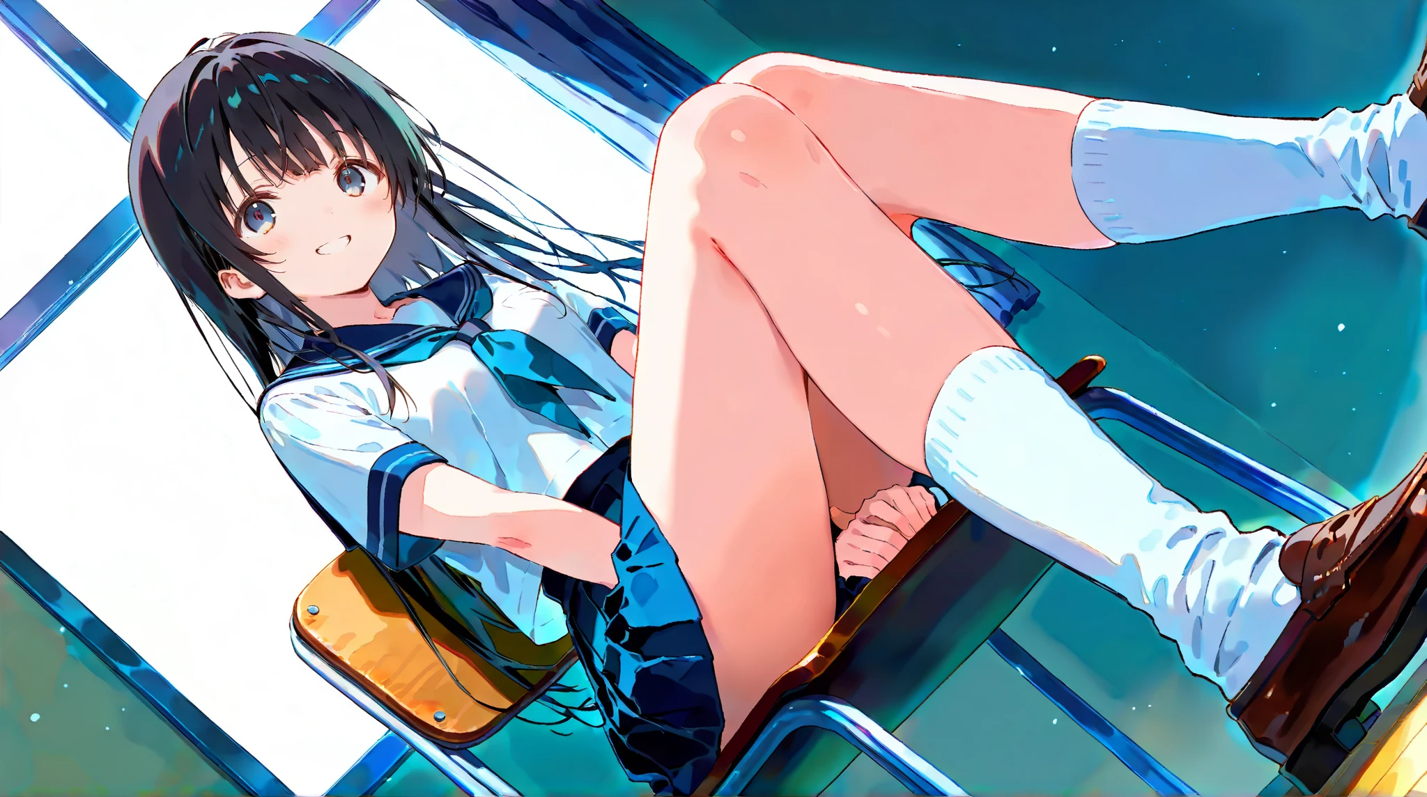 (masterpiece, highest quality:1.2), Super Resolution, 8K, Complete human body, Perfect Anatomy, Cute S, too young girl, Chibichara, Induce a desire for asylum, Cute face, Glossy black hair, Flip up skirt, Not wearing panties, Showing virgin pussy and anus, Embarrassed, Boldly open your legs wide, Immoral Eros, First sexual desire, Moist eyes, Staring at the audience,