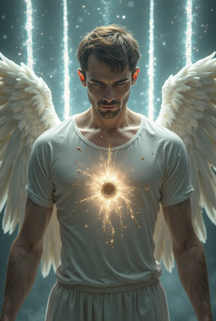 Handsome man with fairy wings, young, muscular, with a mystical background, with energy in the hands