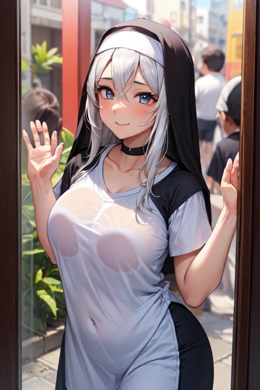 Half-shedTshirt、No bra、Erect nipples、Look here、
