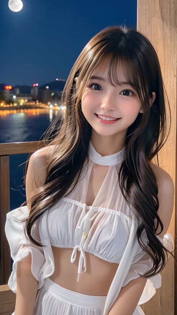 masterpiece、Highest quality、whole body、One Girl、bangs、Japanese、黒髪のLong Hair、Long Hair、Staring at the audience、dress、smile、solo、sofa、Fashionable women、Pastel colored outfits、Pause、front、Luxury background elements、Confident expression、Sandalodern and trendy、Focused on fashion