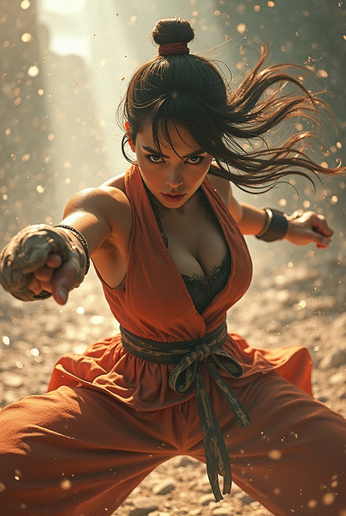 Realistic busty 35yo woman,Karateka,shaolin temple,ultimate form,8k,erotic obscene Performance
