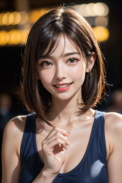((Realistic Light, Highest quality, 8k, Tabletop: 1.3)), 1 person,  (Orgasm Facial), Slim body beauty: 1.4, Brown Hair, (Orgasm Facial), (((Extra Large: 1.3)), Off-the-shoulder cut top: 1.3, Highly detailed face, fine grain, double eyelid, My Room, smile, Saggy breasts, (((beauty of Saggy breasts))