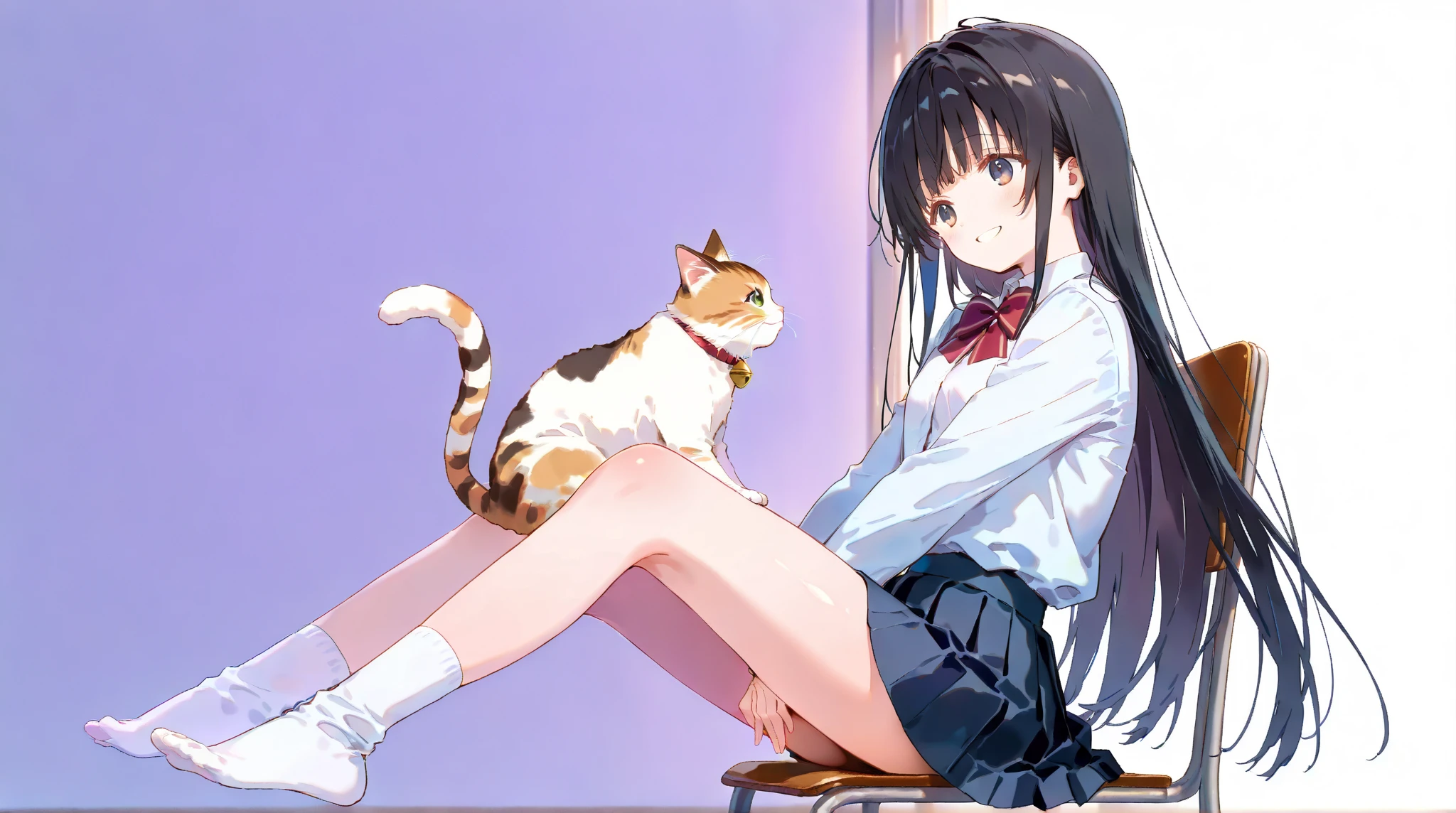 Girl long black hair blue eyes blush on face in PC gaming room Short pleated skirt long stockings cat hoodie great quality 8k very detailed image perfect anatomy full body nsfw