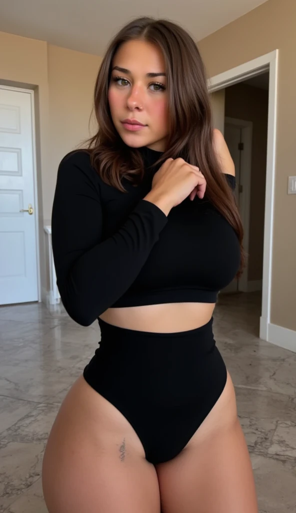 (((young North African girl, adolescente))), ((seule)), (((cheveux noirs curly hair))), ((cheveux beaux et brillants)), ((cheveux longueurs épaules)), (yeux couleur noisette), (((grands yeux))), ((arabe marocaine)), (((charmante et innocente))), (regard mignon), ((longs cils)), ((yeux en amandes)), (square jaw), ((regard intense et chaud)), ((mignonne)), (((porte des lunettes rectangulaire en or))), (((eyeliner noir))), (((dark red lipstick))), ((vernis blanc sur les mains et les pieds)), ((luscious lips)), ((courbes sexy)), ((jambes douces)), ((fesses rebondis et douces)), (((porte une montre en argent au poignet))), ((faux ongles blancs)), ((outlined abs)), (abdominaux visibles), ((vernis blanc)), ((grande et belle)), ((taille fine)), ((taille mannequin)), (petits seins), (((corps parfait))), ((belles jambes lissent)), (belles mains), (beaux pieds), (grands pieds), (grandes mains), (sensuelle), (((wears a very tight black turtleneck))), ((porte une culotte transparente)), (dans un champ), ((mill in the background)), (pose sexy et mignonne), (Best quality), 8k ultra HD, high resolution