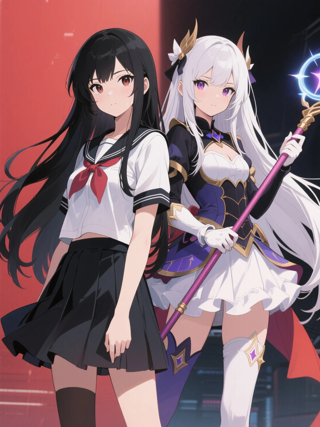 masutepiece, Best Quality, 1girl in, (Medusa),Purple hair, (black eyes:1.2),((Sailor Senshi))、((a miniskirt))、((embarassed expression))、((fullmoon))、((Photo from below))、((thigh high boots))、((Long))、((White Long Gloves))、