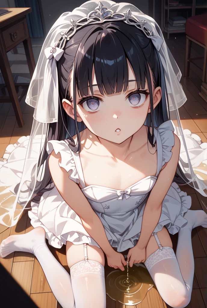 (nsfw),(super fine illustration,8K CG wallpaper,best quality,extremely detailed,ultra high res,best aesthetic),(cowboy shot,from front),1girl ,idolmaster, ((yukimi sajou)), (12yo,beautiful girl),((((beautiful dark orange eyes)))),(((beautiful dark blue hair))), (((midium straight hair)))),(((Blunt bangs))),(wet skin),(sweat),(steam),((flat chests,very small breasts)),((mini)),(petit)),(gorgeous wedding dress:1.5),(wedding veil, white corset, white lace legwear, nipple, white wedding grove:1.3), ,(open clothes),(wet clothes),(first round),half-closed eyes, orgasm face, O-face, blush cheeks, arched back, (vaginal penis:1.2), (a Faceless male), ,(((carrying sex))),hetero, man in below, (intense Sex:1.7), (cum out:1.2),(red carpet),(((multiple boys, peeing on a girl,multiple penises, gangbang, holding penis))),((ecstasy torogao, saliva trail, nose blush,one eye closed,out tongue)),cleavage of the breast,happy,((smile:1.9),((cum on body:1.9)),((cum on face:1.9)),((cum on hair:1.9)),(Bukkake, cum in mouths:1.3),(vulgarity),((wedding chapel:1.5)), (indoor, church, many stained glass window),look at viewer,