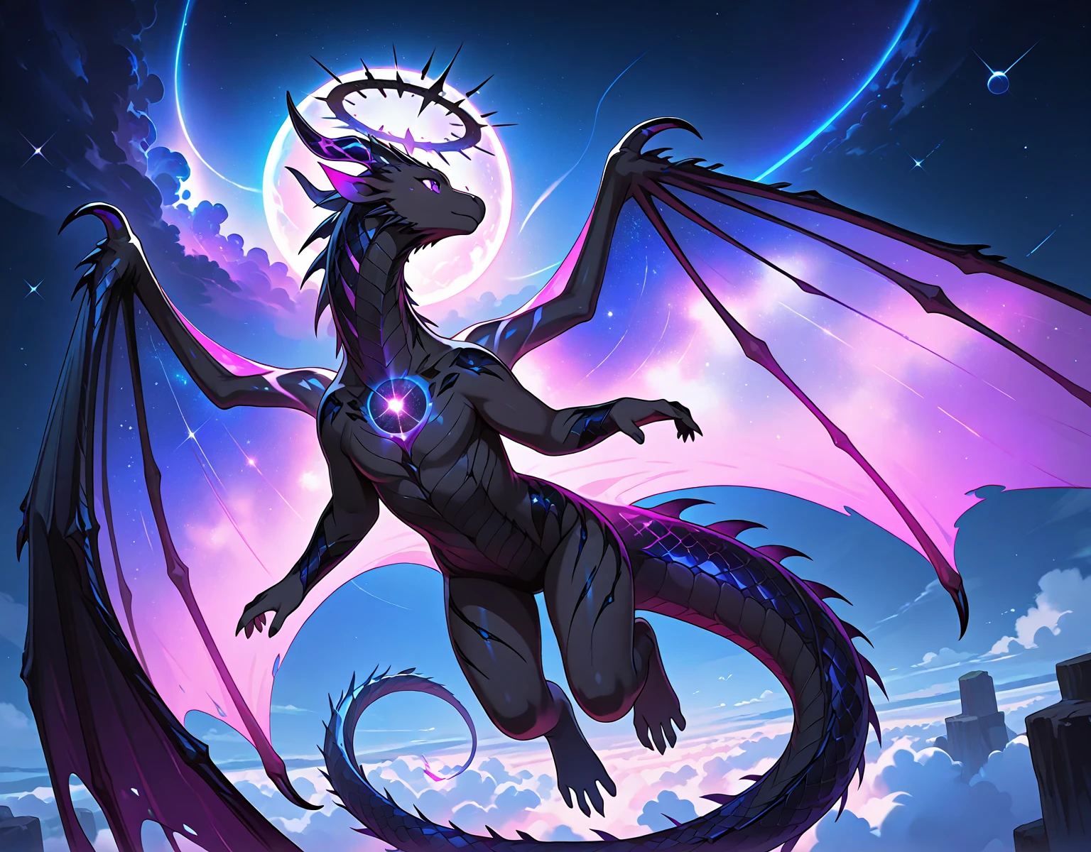 Masterpiece, High quality, High quality of art, best quality, best details, anime artstyle, 2d lineart, anime 2d lineart, ultra detailed, Furry, female, protogen, dragon, Reptilian skin, pebbles and crystals on the skin, gradient from purple to blue green eyes, The wings of a black hole, large breast, naked, nsfw, In cosmos, A lot of honey on the chest, fluffy hair, stone skin, lava and space around, Pink misty wings, Red neon Deer's horns, a huge snake worm crawling in the background