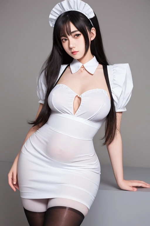 A picture of long black hair、Drawing of woman in white shirt, side breasts, Heavy gesture style closeup, Flat anime style shadow, full body illustration, Extra details, Wear a white vest, wearing a vest, Thick border line