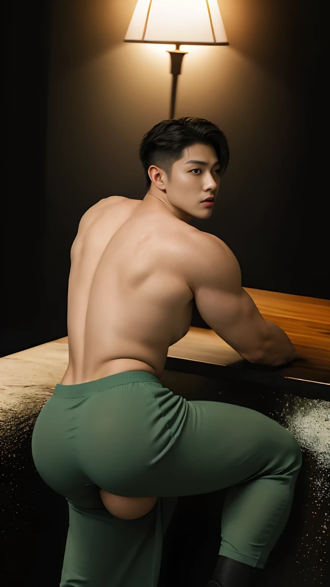 A tall, handsome man stands in the kitchen, wearing only a micro apron, completely naked, holding a frying pan and skillfully stir-frying the ingredients. Suddenly, a dancing flame rises from the pan, 32k, best quality, masterpiece, super detail, high details,nude , naked , thighs , hips , lying , spread your ass , spread legs , ((unrealistic wide hips , unrealistic wide pelvis)),((ultra realism , ultra photorealism)) ,((gluteal fold , thighs high , anal , anus)) ,This photorealistic portrait combines the style of National Geographic., Capture every detail of his textured skin in 8k resolution. Leica digital SLR camera. His features were clearly visible., From the deep-set eyes to the chiselled jawline., Make this image a true masterpiece..Lift. (8K UHD、RAW Photography、Photorealistic Portrait Leica Digital SLR、Lifelike images)