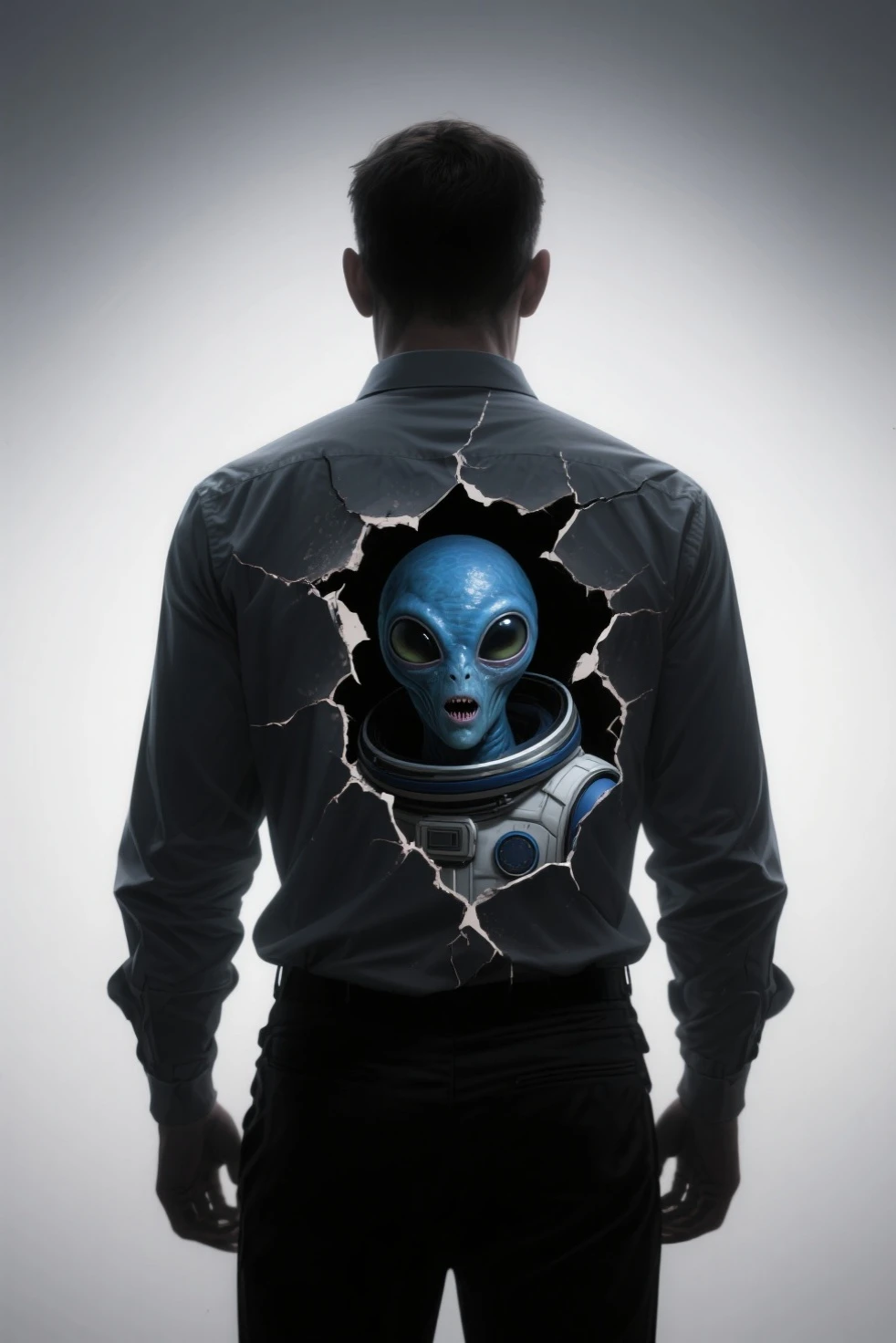Alien holding a sheet of paper on which Nelson Caga is written in an atomic manner 