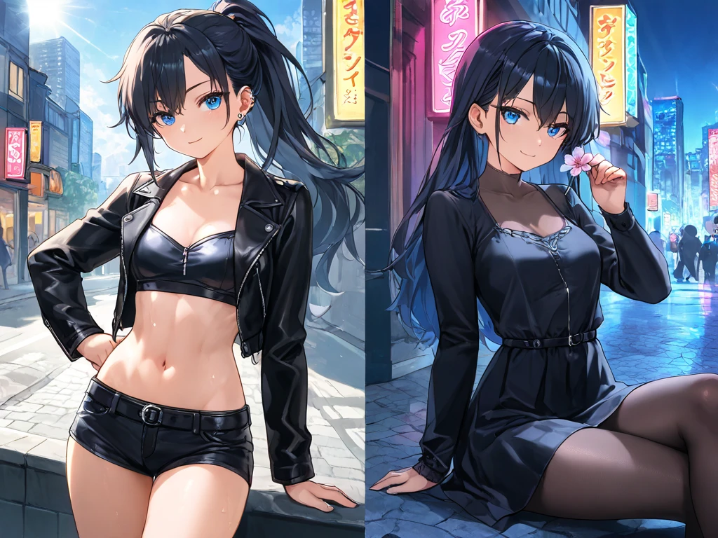 Dynamic poses, ultra detail, small breast, top quality, masterpiece, top quality, jewellery, elegant, blush, navel, six pack, body goals:1.5, hair ornament, full body shot, 1female，（Very detailed CG unity 8K wallpaper），best qualtiy，cinematic lighting，beatiful detailed eyes，Bright pupil，Redlip（Very fine and beautiful），（Beautiful and detailed eye description），ultra - detailed，masterpiece，）, exposed cleavage, tight skirt, stocking:1.5, handsock:1.2, multiple views, multiple angles, tight ass, sensual look, dark skin,  2girls, 3girls