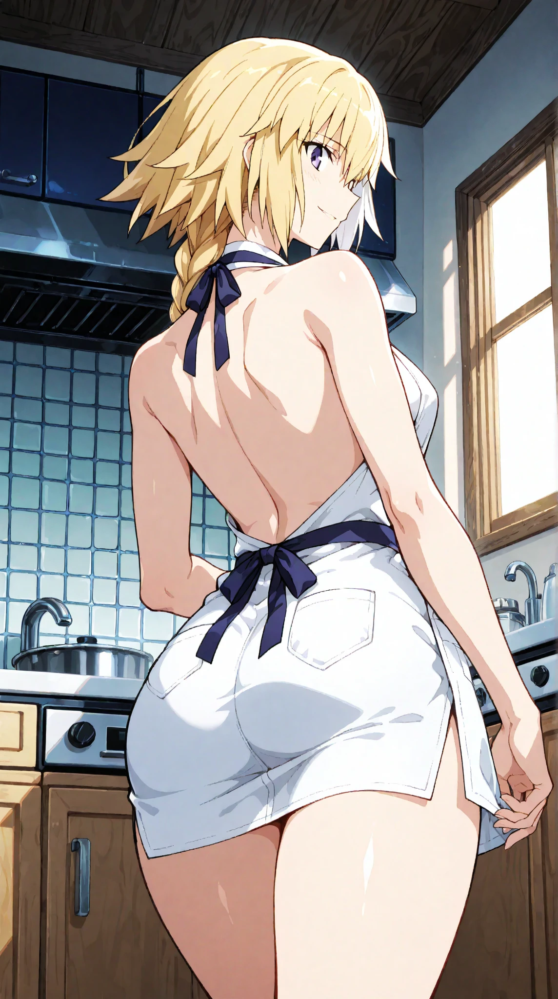masterpiece,best quality,high resolution,8k,ultra HD,wallpaper,illustration,beautiful detailed eyes,perfect face,cowboy shot,beautiful detailed eyes,extremely detailed face,perfect lighting,extremely detailed CG,perfect hands,perfect anatomy,perfect body,perfect hands,perfect fingers,1woman,full body,,(muscle fighter:1.1),yellow short ponytail hair,(blue eyes:1.3),(large breasts:1.3),(Medium ASS:1.2),medium nipples,white naked apron,nsfw,clothed,looking at viewer,sexy look pose,cameltoe,Steam,wet,sweat,yellow fox medium ears,yellow fox medium tail,Kitchen,girl trembling with sexual climax,spread pussy,masterbation,Climax,splashing peer pussy,orgasm,