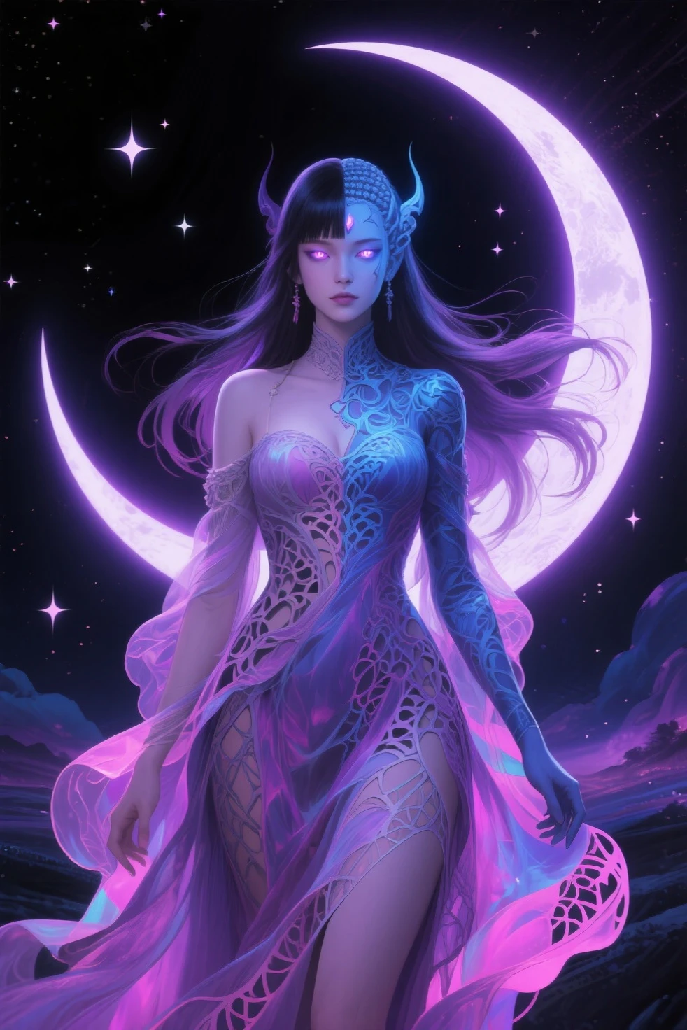 beautiful thick woman with purple hair fat ass fat tits black dessous piercings abs naked fit body