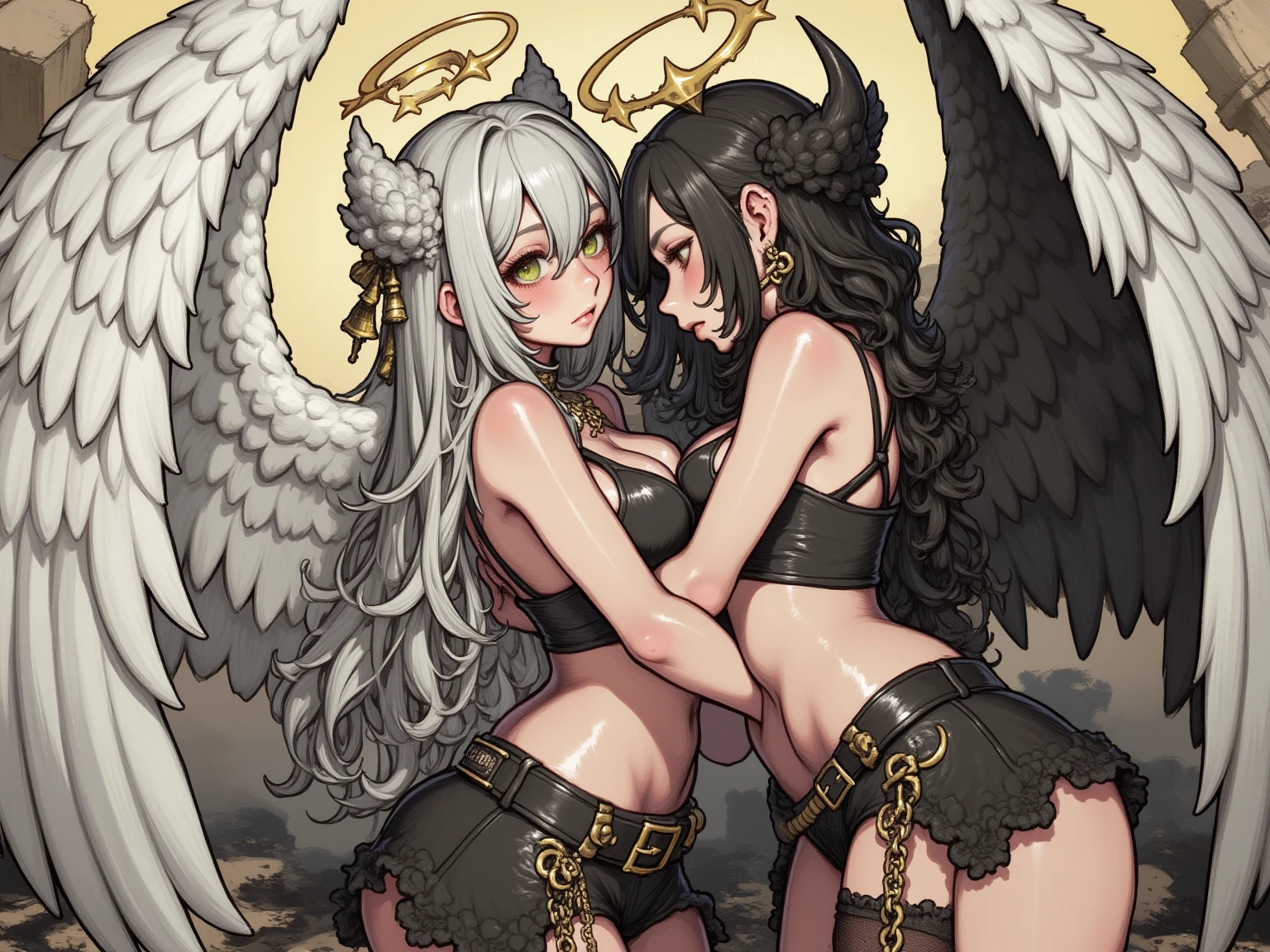 Noir (nod) black leggings big tits big penis futa sex with a woman with big breasts wearing a black bunny outfit lesbian sex both naked skin black and skin white angel and demon
