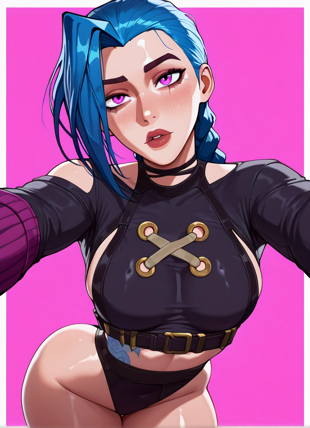 score_9, score_8_up, score_7_up, (Rainbow Six Siege\),ela, ela \(Rainbow Six Siege\.comics, masterpiece, 4k, high quality, ((solo)), WarIngrid standing smug, light skin, curvy body, ((large round breasts)), perfect eyes, skinny female, looking at viewer,viewer, Smug, wide hips, beautiful lips, Tight black stockings ,pink nipples, huge areola
one finger selfie challenge pose, red phone, nude, selfie, mirror, navel, pov, reflection, selfie, mirror, OneFingerSelfieER,
ela, jacket, leggings, latex legwear, fingerless gloves, baseball cap, goggles on headwear