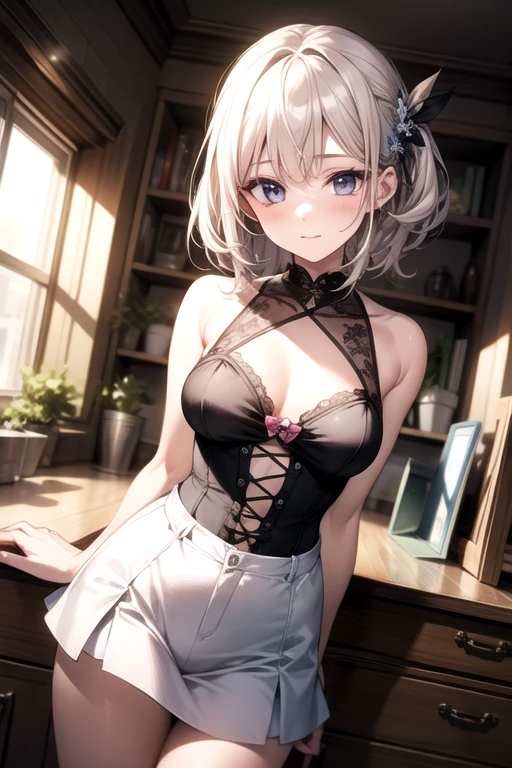 (photorealistic:1.8, highest quality:1.8,8K masterpiece:1.8,High resolution,muste piece:1.8,RAW Photos,cinematic lighting),
1 23-year-old woman,(colorful battle uniform,mini skirt,choker,knee high tights,white panties、beautiful butt,beautiful thighs),
beautiful detailed blue eyes:1.7,double eyelid:1.6,beautiful skin:1.8,
line of sight(Turning Head Away, Glancing Elsewhere:1.5),(photo seen from behind:1.4),
(short Hair:1.2,beautiful shining white hair:1.5),
expression(Gentle Smile:1.3,face turns red:1.3),(Moderate chest:1.3),
Pause(look back, Seductive pose:1.5),
background(cherry blossoms、Bright field with blooming flowers),(detailed perfect face),anatomically correct,correct number of arms:1.5,correct number of legs:1.5,Best ratio 4 fingers and 1 thumb,(cameltoe),No split screen