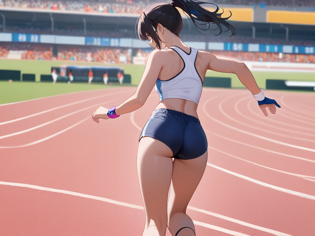 Track and field women's uniform Japanese cute short hair Blue and yellow sideline bra top Green and yellow sideline racing bloomers high leg