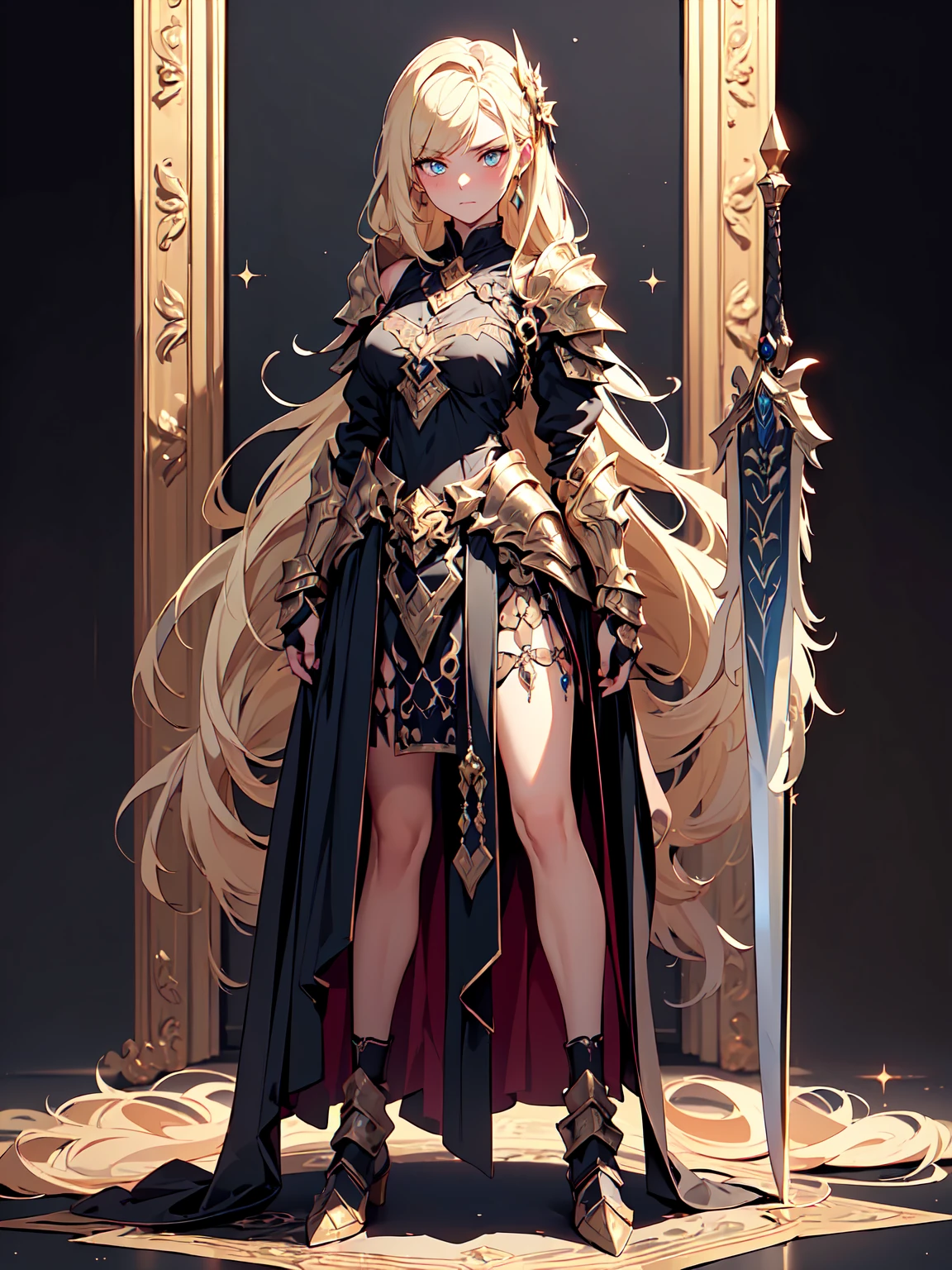 (masterpiece, 4K ,Super detailed:1.2), (anime:1), (Perfect quality), The whole body is shown, View Viewer, Holding a sword, tall, Desperate look, Ultra violent women, Blonde, Powerfully々And, RPG concept art character, Elegant appearance