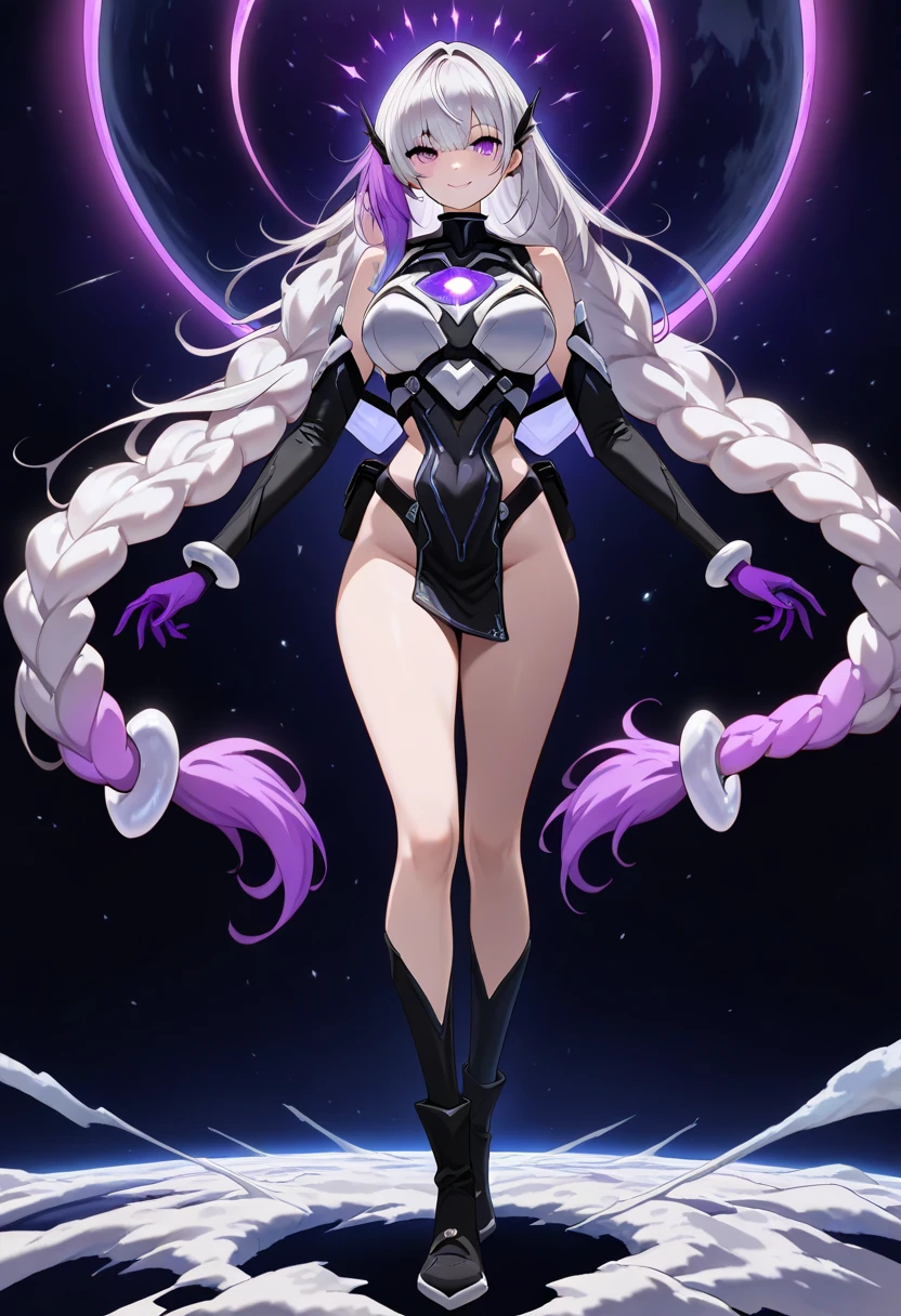 Lady gaga in cosmic dread cosplay, dark background, alien legs, pattern sheer costume 