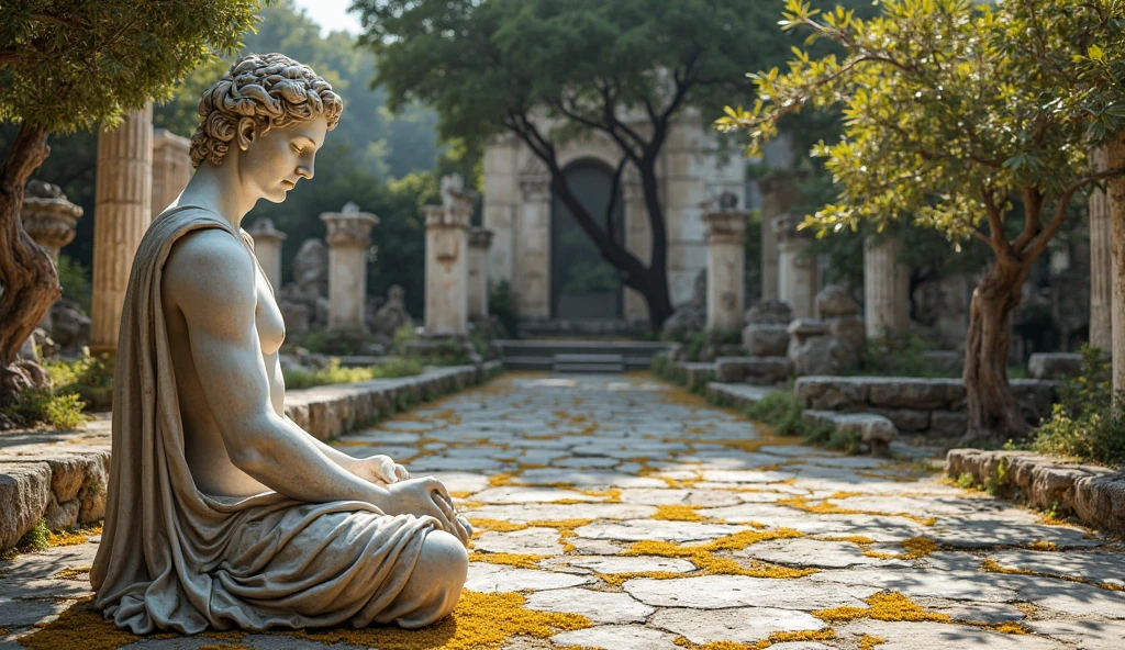 (Ancient Greek gods and statues of gold sculptures),Fountain landscaping,(exquisite craft),,Natural sunlight,Shining Effect