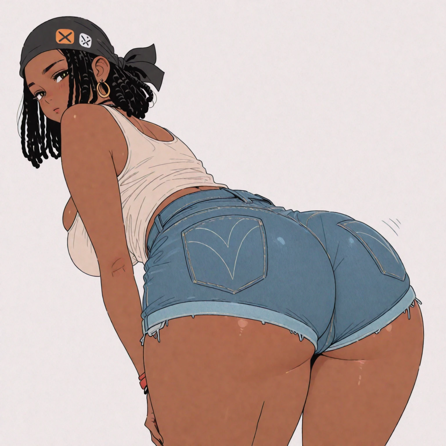 Asian tanned toned hot muscular tattooed runner woman on all fours, exposing butt, running shorts, panties pulled aside, sneakers, wet, pubic hair, perspiration, sweat, nighttime