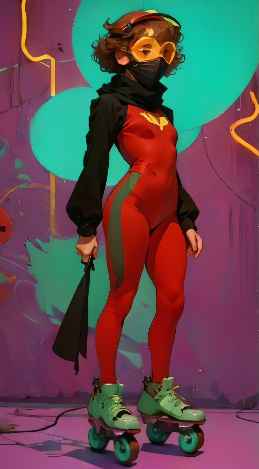 (full body),masterpiece, highest quality, One girl, Violet Par, mask, Long Hair, Black Hair, Hair on one eye, (Hero Suit),Bodysuits,Thick thighs,Place one hand on hip,upright,View your viewers, smile, Simple Background