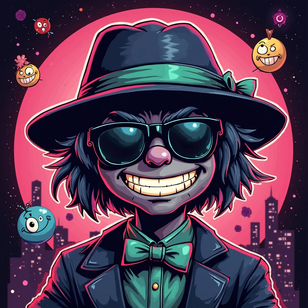 Day of the Dead chibi-boy wearing glasses in stylish suit Over text "GUTTO NERD" In serious black, withered flowers and Day of the Dead candles 3D rendering, fashion, photography, illustration, anime, poster, photography, 3D rendering, typography, fashion, illustration, dark fantasy