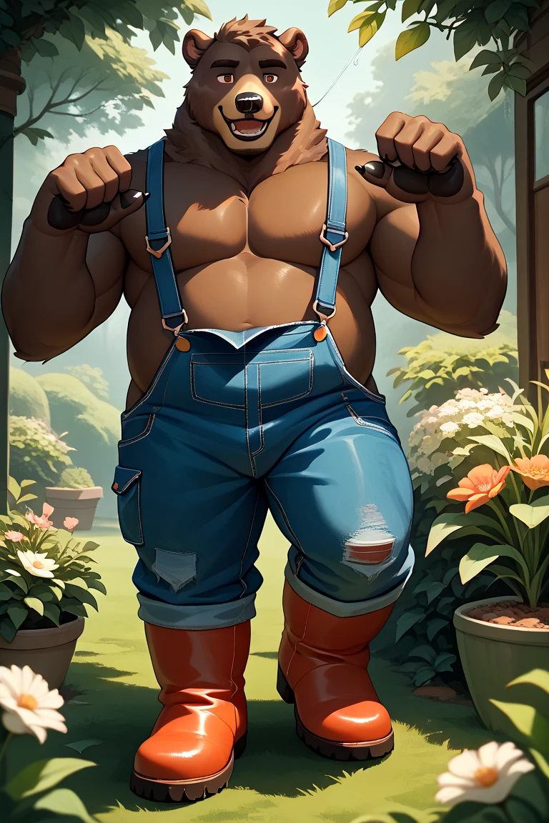(by personalami, by narse, by honovy, by tojo the thief) verg realista fur in Realistic realistic_fur (gouhin _Beastars-gouhin, (masterpiece, best quality:1.2), muscular, daddy , solo, Smoke, (T-shirt for yellow,
Blue pants,Brown boots) , Without eyes, eyes dark, Three wound suture for eye, Suture, claws in five of dark , bamboo plant,( by furaffinity) by dieff_(nexus)