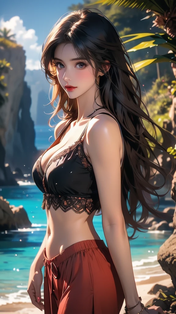 Classical painting, Standing in the desert, Woman in swimwear,Portraiture,Bikini,necklace,Earrings,bracelet, alone，Beautiful Face、A vivid face、40 years old、Sex appeal of adult women,blondes、Long hair that is rolled up、Beautiful hairstyle、 Realistic Skin、Beautiful Skin、Narrow shoulders,charm、 Upper Body,detailed，Realistic，Realistic,desert,Backlight、Soft Light、Swimwear,(Sergeant's Oil Painting)、(Highest quality、masterpiece)、Anatomically correct, Covering their mouth with the back of their hand,Their eyes are half open and moist.,Somewhat large breasts（dcup）,Sweat,A lot of sweat,Sweat all over my face,Painful expression,Wipe off the sweat