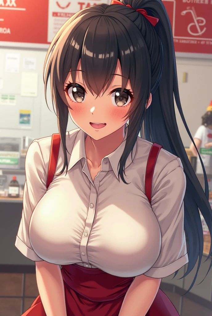 (master masterpiece、The Highest Quality), 1女の子, NSFW, school girl uniform, m shy, cleavage breasts, Pantie, are showing through, flashing, nippl、big breasts