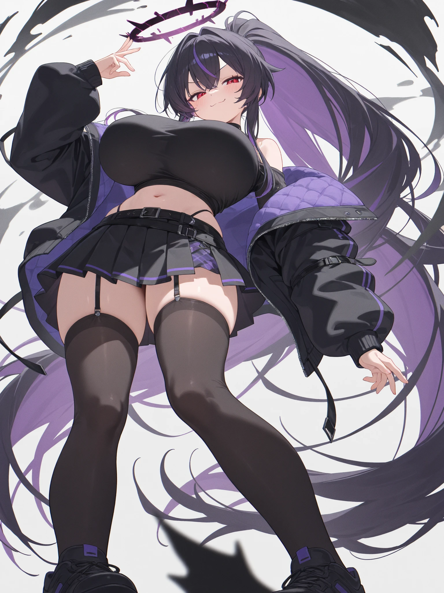 detailed long hair ，light purple ，Wear a black and purple skirt ，Has purple fox ears ，White glass, extra thick frame ，Wears knee-length black silk ，This is a real beautiful 45 year old woman , big boobies , big-ass 