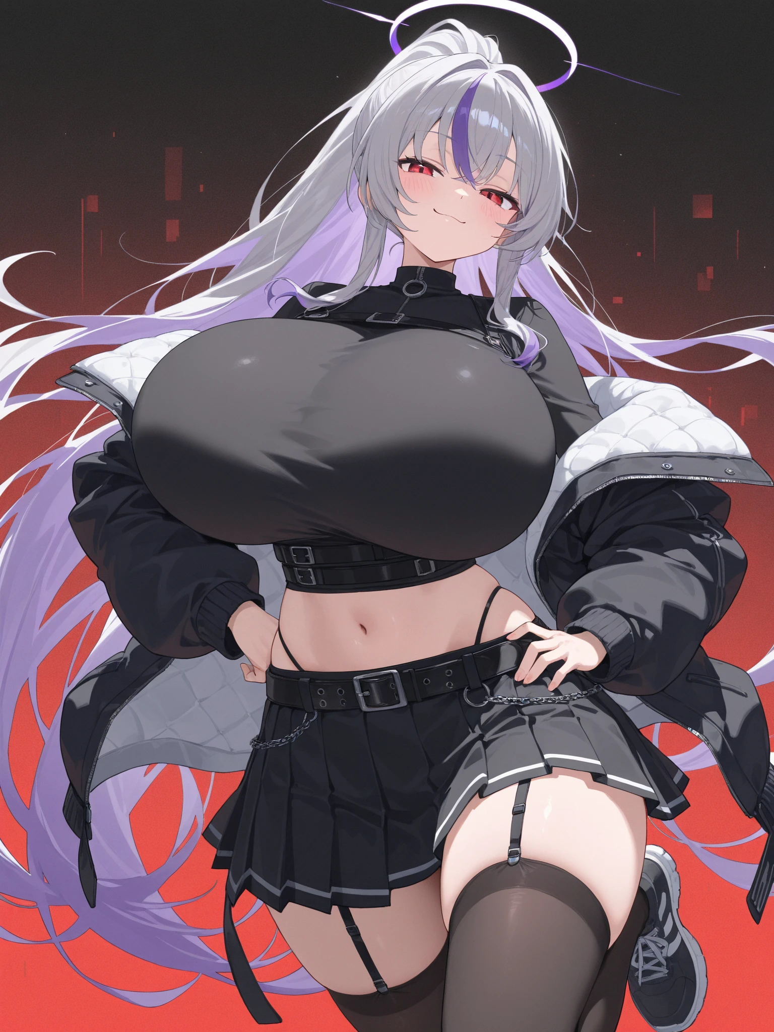 manticore_arknights,giantess,microcity,Woman hiding behind a building,A woman bigger than the city,Light purple hair,hugebreast,black face veil,
