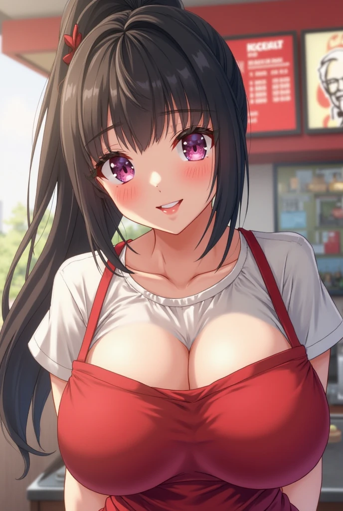 High definition、Highest quality、Skin like in the picture、Flowing hair texture、Pretty lips、Pink and red camisoles、Cute summer fashion、Various hairstyles、Various hair colors、Sexy pose、Short sexy skirt、At a fast food restaurant、Shoulder costume、Navel costume、G-cup bust、T-back shorts、Garter belt and fishnet tights、Smiling Beauty、Sweaty、Sheer running shirts、Nipples are erect、A beautiful woman with a large amount of milky liquid flowing all over her body、