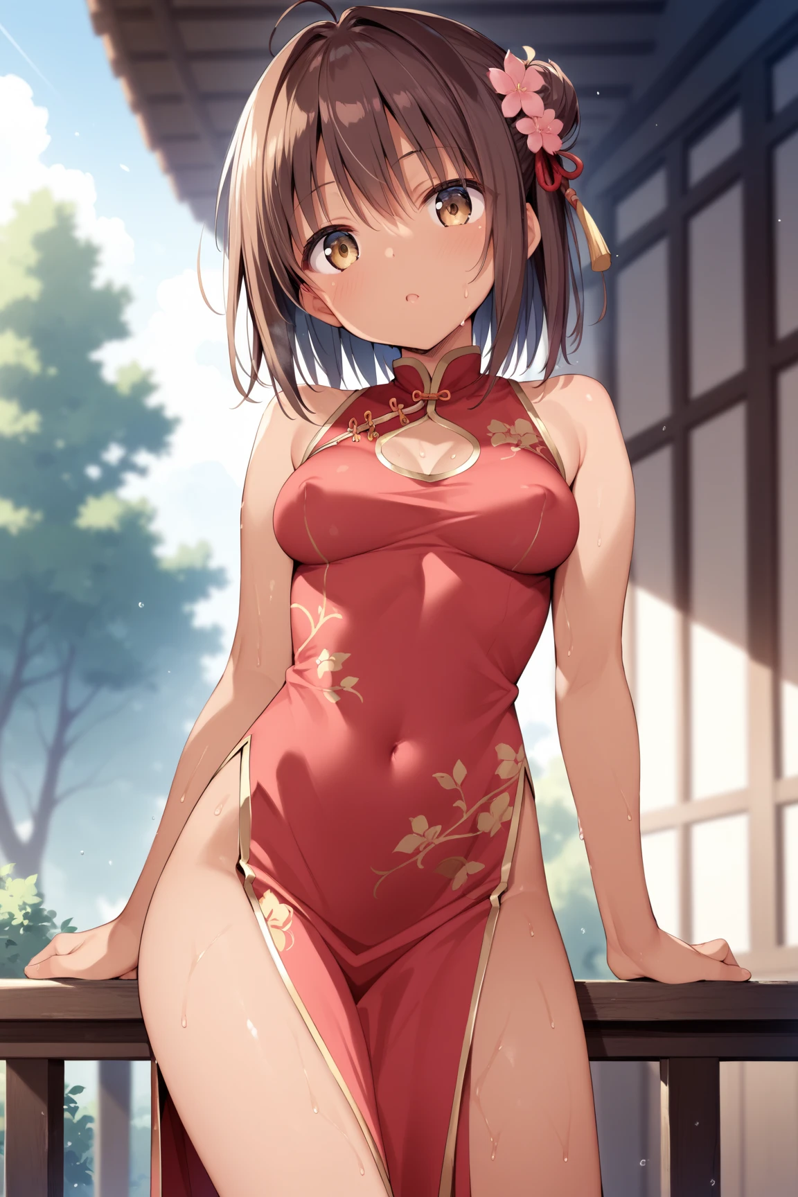 masterpiece, best quality, girls group shot, 10yo, (petite), cowboy shot, from above,
grin, standing, small breasts, naked yukata, alley,