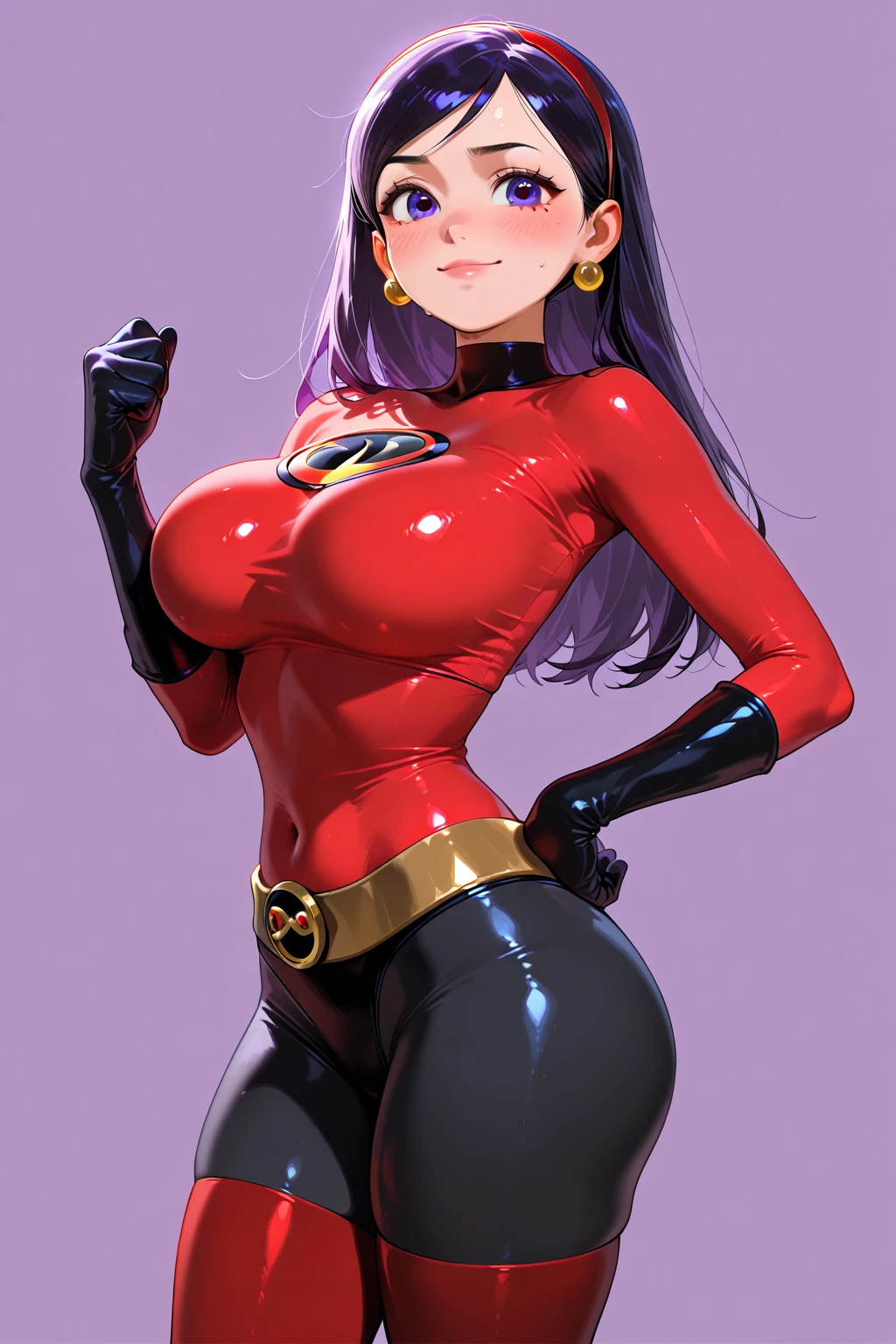 Generate an illustration of a mature Sabrina, gym leader of pokemon, (large shoulder pads), black gloves, hairband, holding a poke all,  de terno preto, long straight hair, hair flows straight down, blackblue hair, (gigantic breasts:1.4), Red outfit in anime format with a serious style, buttoned black corset, black boots, gothic make up, masterpiece, dark lighting, black background, puffy lips,slendered abs, beautiful face,