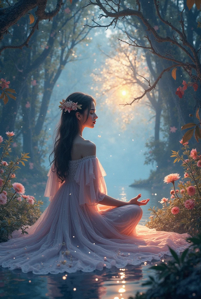 most beautiful in the world, fair, 16 years old girl, wearing nothing, reddish skin, golden hue aura, sitting, with beautiful flower garland, photo realistic, 8k ultra defination, surrounded by flowers, bokeh, animated lighting, sexy hot scenes, nude 