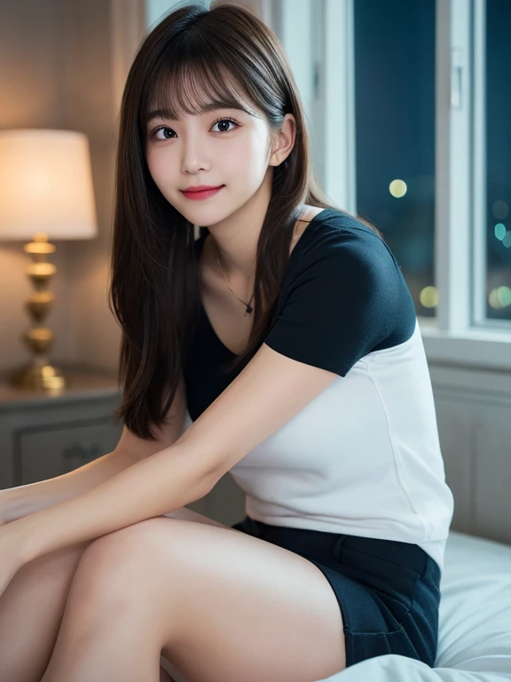 Photos of cute 18 year old Japanese girls、smile、(fullbody shot:1.4)、livingroom