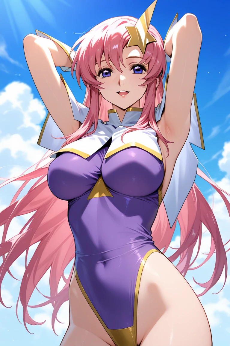 (masterpiece)、(Best image quality)、(Very detailed)、(Very detailed)、4K、(8K)、Best image quality、(torn clothing:1.4),(NSFW:1.4),(Box Tie:1.4),(beautiful),beautiful乳首,(tearing up:1.4),anime,(on back:1.4),(arms behind back:1.4),(M legs:1.4),(spread legs:1.1),legs up,(On the bed:1.4),(Full Bed:1.4),(Sheets,pillow:1.2),More about Campbell, 1 Girl, (star hair ornaments:1.4), hair ornaments, Pink Hair, Long Hair, Leotard Purple Leotard, White leotard, A tight leotard、Huge breasts、Thick thighs、,Sitting,A light smile、Dynamic pose、gravure、Dynamic Angle、Noise Reduction、Emphasize the chest、Breast Augmentation,、(torn clothing:1.4),