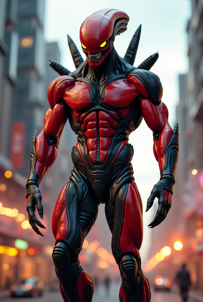 Reptilian humans、frogman、terrifying、Super macho body、body of red color、
