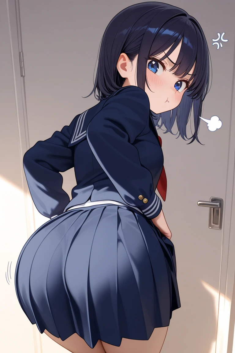 highest quality,wonderful,finely,extremely detailed CG Unity 8K wallpaper, (1 girl,black hair), (huge breasts:1.3), (bent over:1.2), (Light blue striped underwear:1.1)(open mouth:1.2), (long tongue:1.2), (mouth drool:1.2), (beautiful ass:1.2),(zettai ryouiki:1.4),(from behind:1.3)