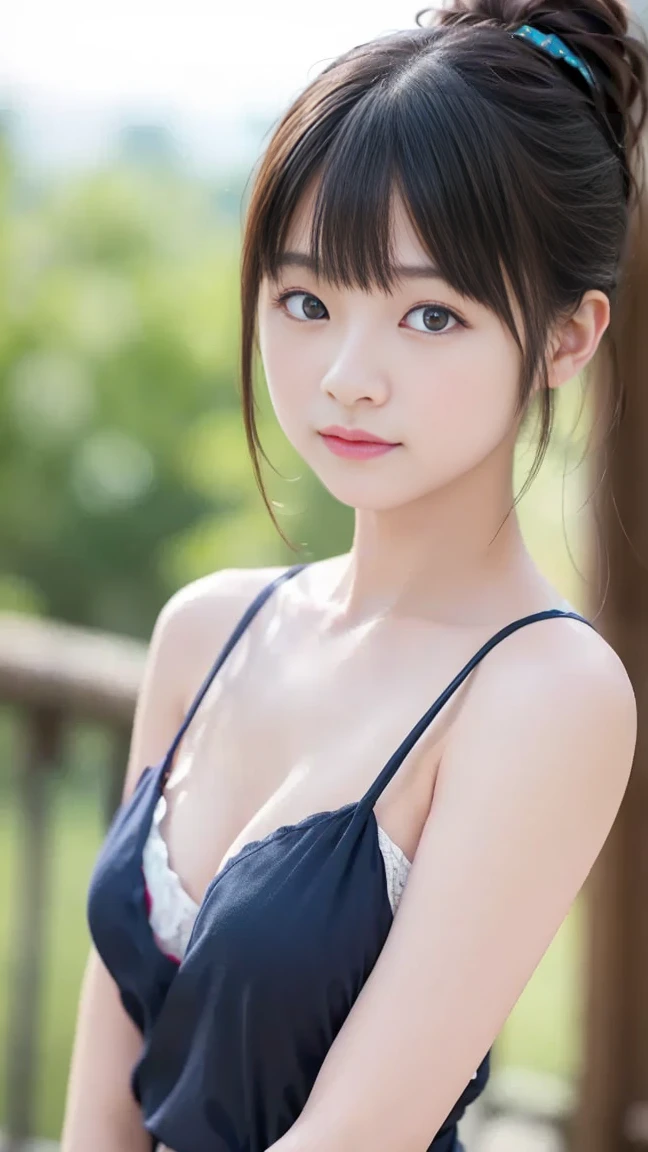 smile、night、Raw photo、(((ultimate beauty portrait)))、((glowing skin))、1 girl、15 year old beautiful girl from Prague、bright look、((brown hair))、(cleavage)、(flare skirt:1.5)、((Big eyes that shine like jewels))、Glossy and glossy skin、(medium hair)、(silky ponytail hair)、( Are standing)、(from below)、(from below下着の接写)、eyeliner、beautiful bangs、hair between eyes、((masterpiece、最high quality、super detailed、film light、intricate details、High resolution、very detailed))、detailed background、8KUHD、Digital single-lens reflex camera、soft light、high quality、film grain、Fujifilm XT3 、shallow depth of field、natural soft light、Kamimei、rich bust,naked sexy shots