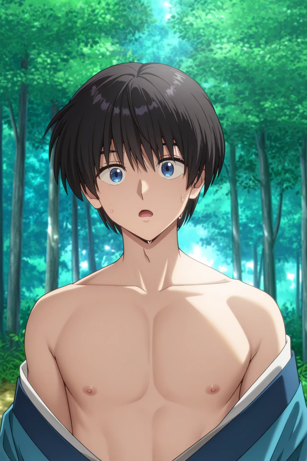 xy_2, black hair, red and white cap, brown eyes, high quality, score_9, score_8_up, score_7_up, amazing quality, best aesthetic, intricate details, masterpiece, best quality, 1male, solo, male_focus, feeling shy, fully naked, profile view, outdoors in a forest, sunny day, full body, male genitals, small-size soft penis, handsome, detailed face, eyes and hands without errors, anime style, high detail, unity 8k wallpaper, high resolution, detailed high quality background, pene pequeño, detalle nítido, extremadamente detallado, Intrincado, Alta resolución, standing, skinny fit, legs visible, testicles, young, flaccid dick, small dick, uncensored