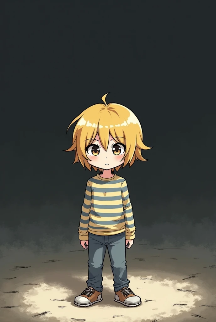 1girl with ((((((long yellow hair)))))), yellow skin, yellow eyes, annoyed face, medium body, nude, simole background, chibi style, slim
