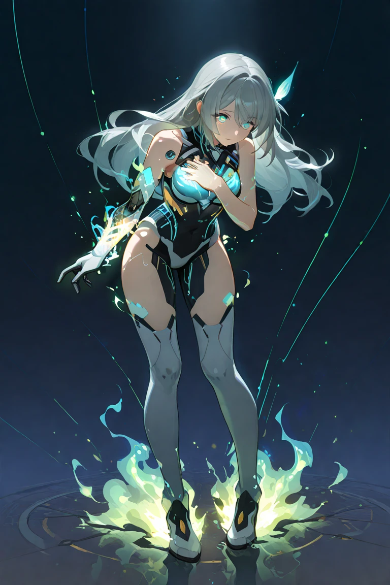 ((masterpiece, best quality)), Epic battlefield atmosphere，Delicate face，whole body，Standing picture，Fish girl in a sci-fi translucent mechanical bikini,Bikinis are transparent，shiny