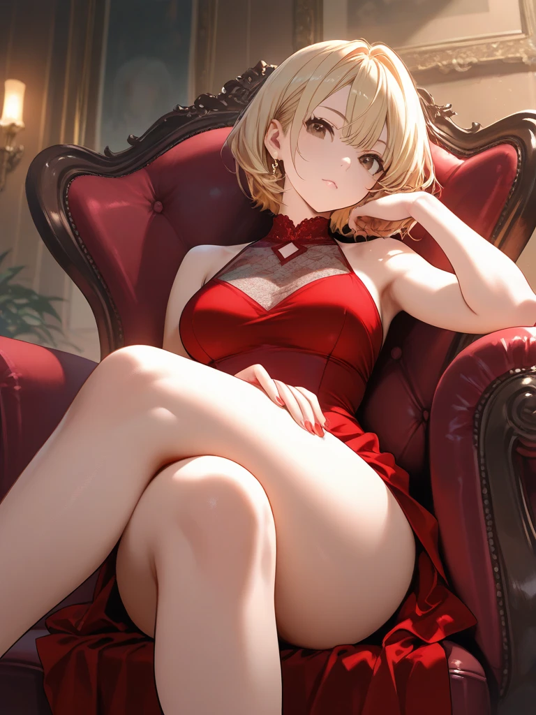 (top-quality,High resolution,(Ultra high definition,4K), (超A high resolution,in 8K),masutepiece:1.2), (Perfect Anatomy,Anatomically accurate), (Angle from below), (Soft lighting, rendered), (cute mother and daughter), ((Sitting on a sofa in the lobby of a luxury hotel,itting open legs)), ((Girls' High School Sailor Uniform)), (Red lace panties), (fascinated expression), (Crisp double eyelids), (Large breasts:1.3), (Soft skin), (Photorealistic), (Glowing skin), (blondehair), (Pixie Cut)