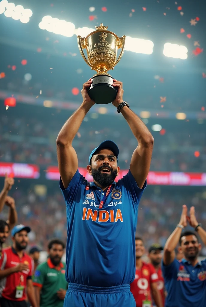 Rohit sharma lifted the world cup trophy