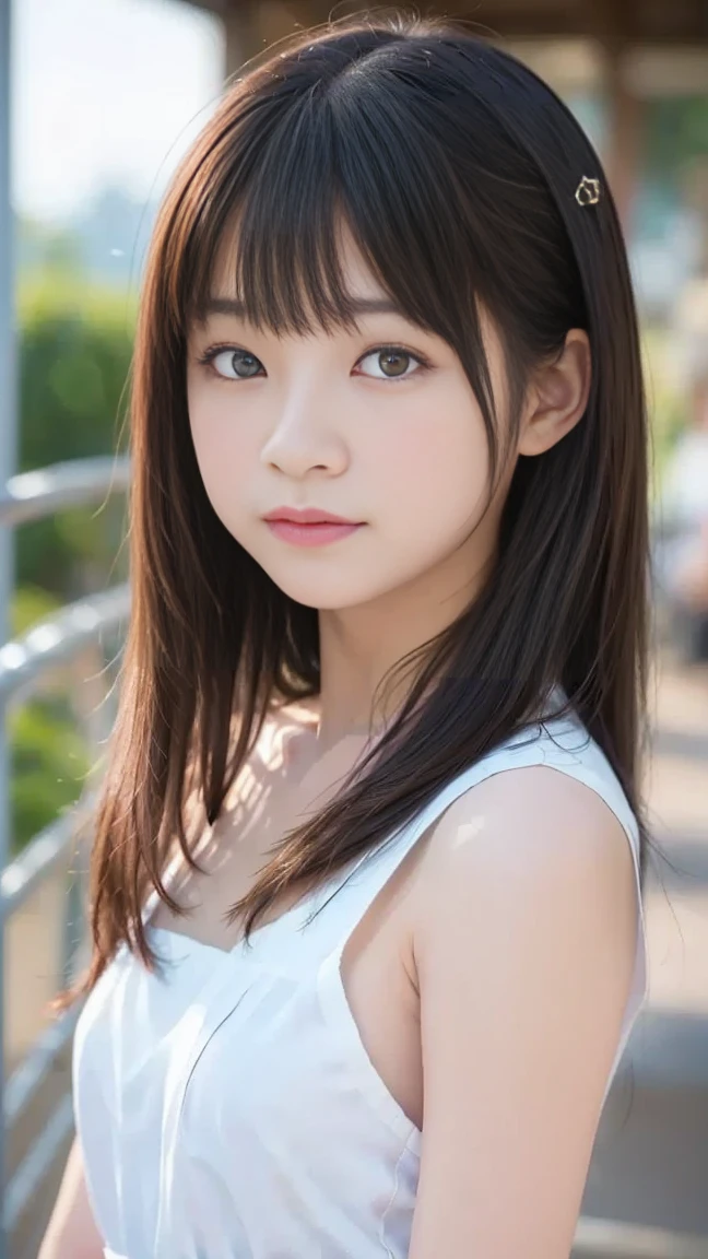 8K、Detailed Description、Very high definition、Realistic、reality的、Real、live-action、reality、High resolution、Focus distance 18mm,Nogizaka46、japanese idol,beautiful girl、21 years old、Angle of view that allows you to see the whole body、Pull angle of view、Sleeveless dress、Knee-up-top angle of view、Mouth closed、Tropical Beach、sunny、Long Hair、Very black hair、Hair blowing in the wind、pretty girl、Beauty、Glowing Skin、Glowing Skin、Shiny Hair、Very white skin、Headband、Heavy makeup、Embarrassed、Shyly、Slit eyes、Big Eyes、Double eyelids、Don't show your teeth、Back view、turn around、Cross your arms behind your hips、Feet in the sea、Standing in the distance、Visible from head to toe、Bathe in the sea、